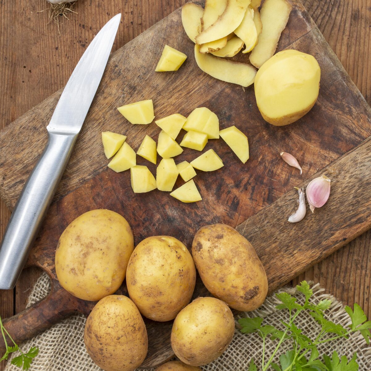 Potatoes on a cutting board