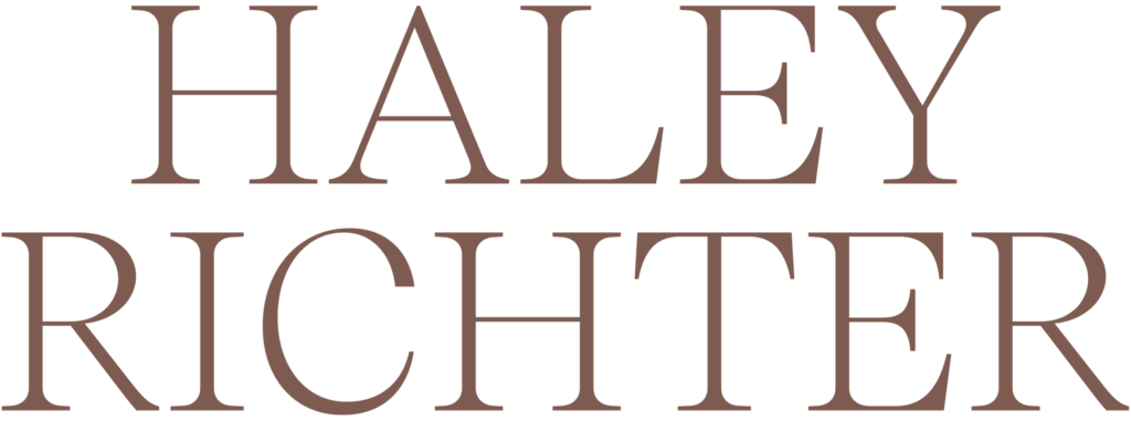Text logo reading "HALEY RICHTER" in large, serif, brown capital letters on a light background.